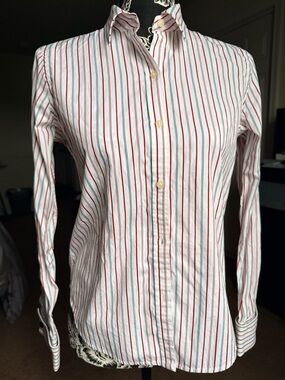 Lauren Ralph Lauren French Cuffed Striped Cotton Button-Down Shirt Petite S
